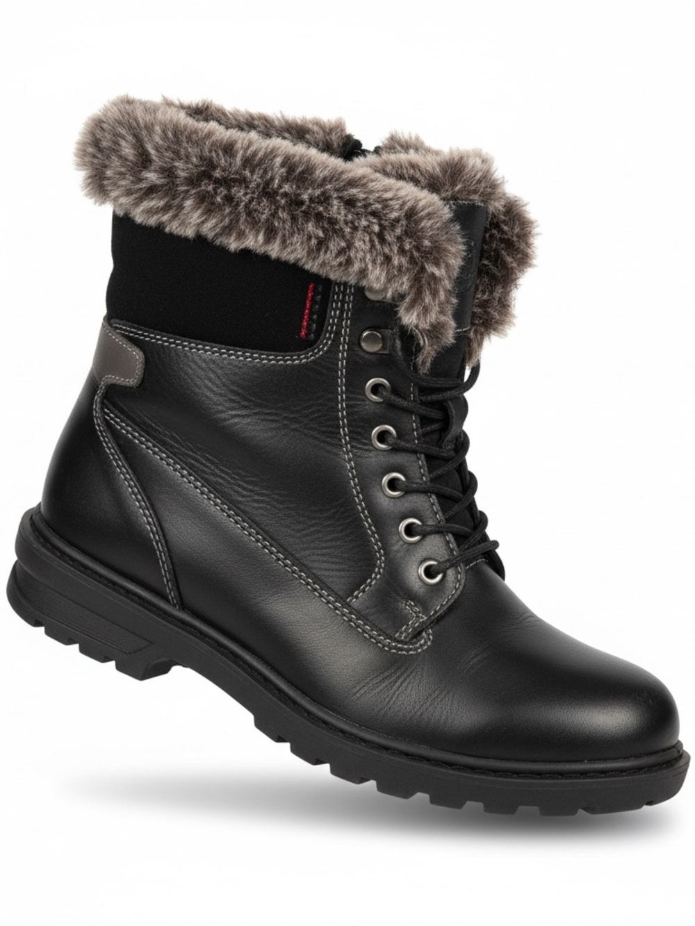 Eric Michael Black Faux-Fur Trim Lace-Up Ankle Boots